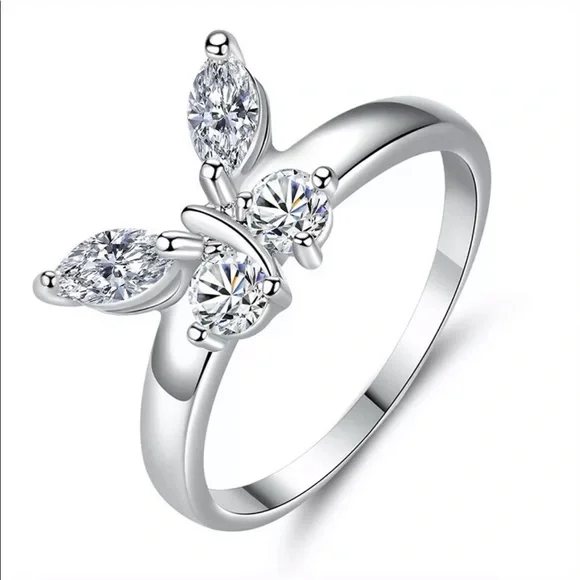 New Women’s925 Silver Diamond Butterfly Sweet Ring - Picture 2 of 4